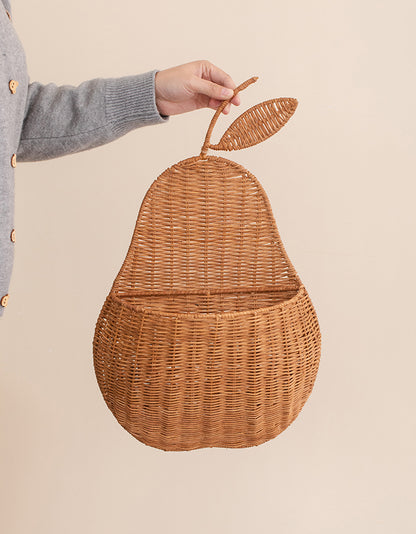 Handmade Woven Rattan Pear Shape Multifunctional Wall Basket