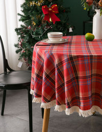 Large Round Gingham Christmas Dining Tablecloth