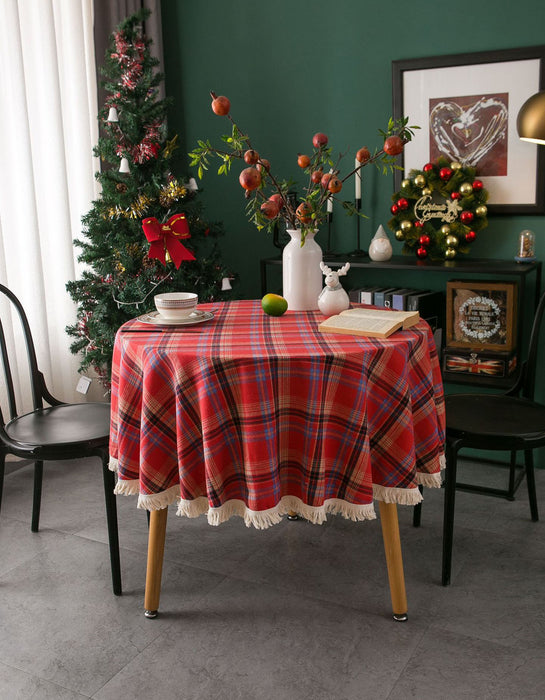 Large Round Gingham Christmas Dining Tablecloth