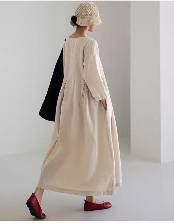 Loose Casual Linen A-Line Pocket Dress