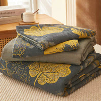 Luxury Cotton Gray Yellow Floral Bedding Set (4PCS)