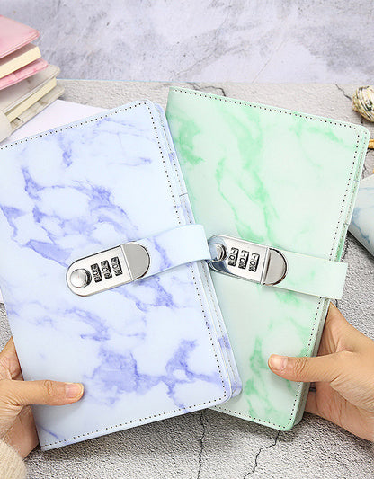 A5 Marble Surface Leather Skin Lock Notebook