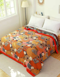 Multicolor Persimmon Cotton Gauze Reversible Bedcover Sofa Blanket
