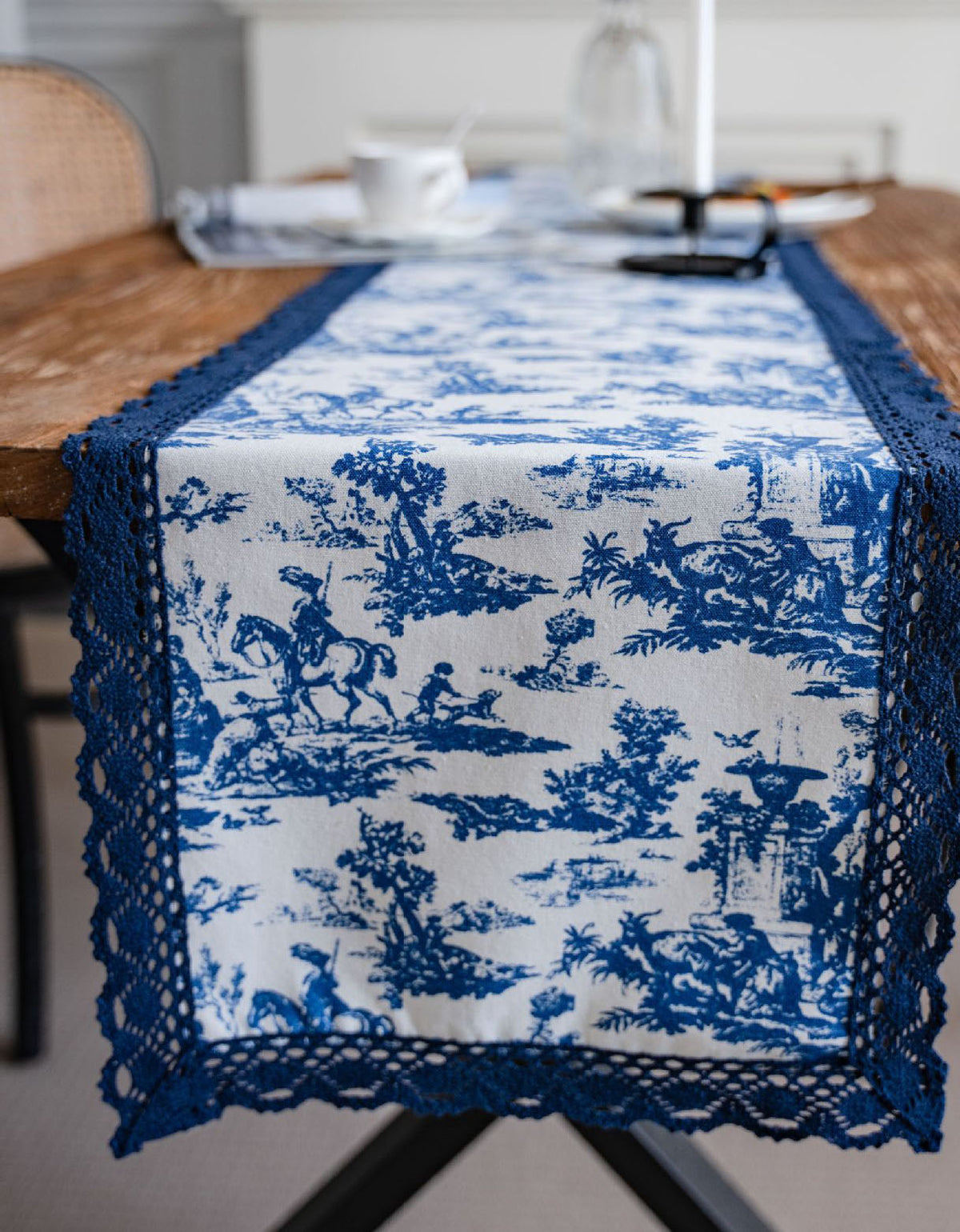 Lace Edge China Blue Dyed Table Runner