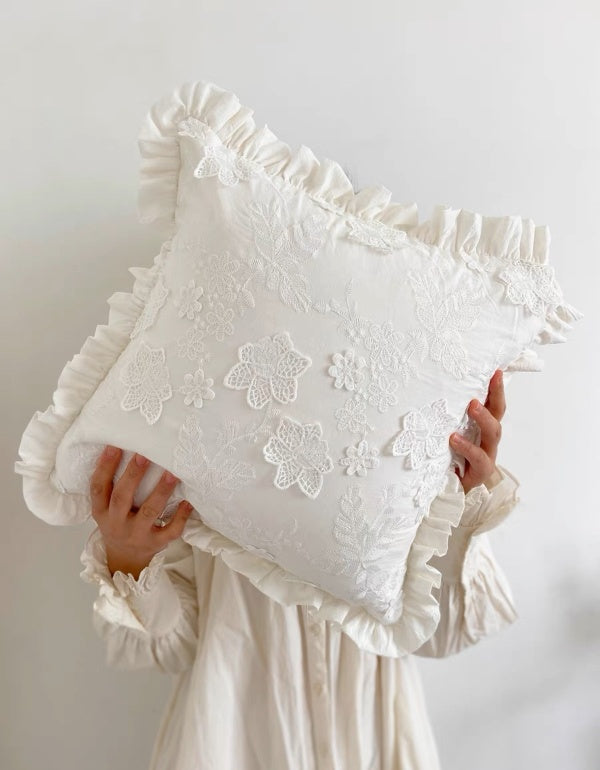 Off-White Lace Embroidered Cushion Cover