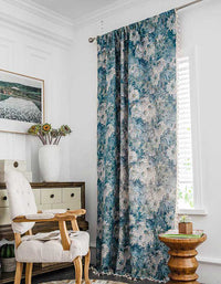 Oil Painting Style Flower Pattern Tassel Curtains