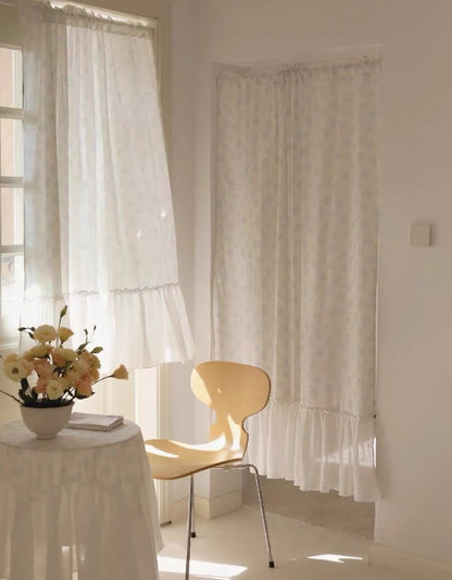 Cortinas con volantes de algodón puro con motivos florales pastorales