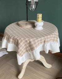 Pastoral Khaki Plaid Ruffled Tablecloth