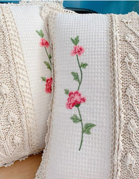 Pastoral Style Hand Embroidered Woven Cotton Cushion Cover