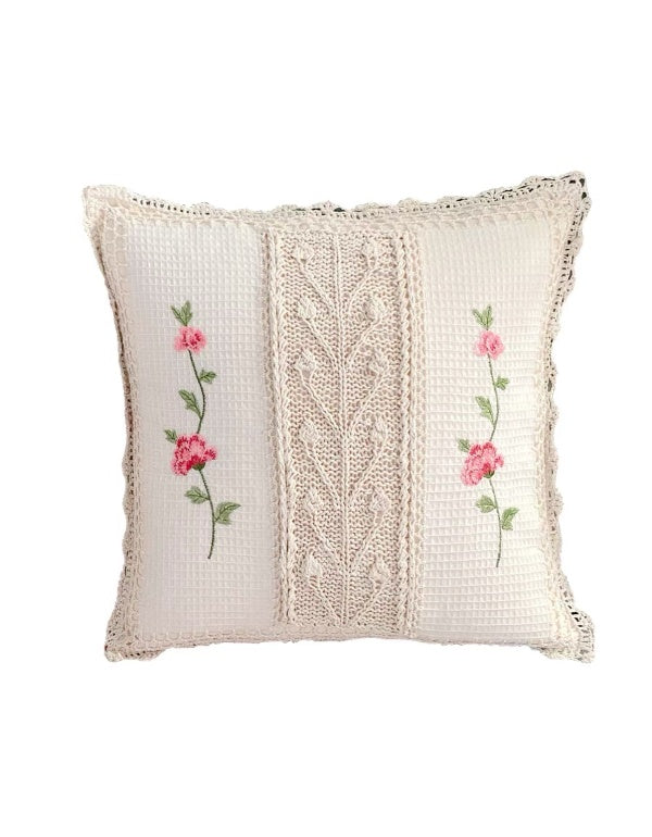 Pastoral Style Hand Embroidered Woven Cotton Cushion Cover
