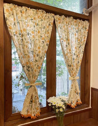 Pastoral Style Orange Printed Cotton Linen Curtains