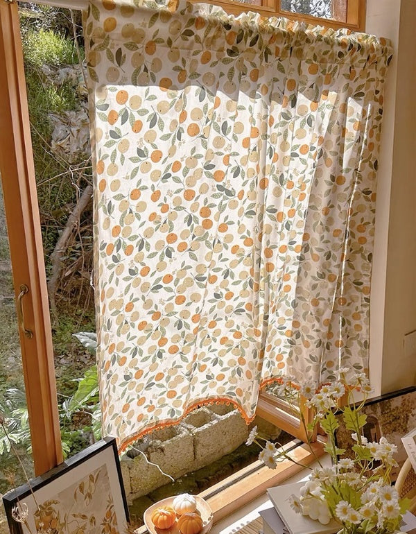 Cortinas de lino y algodón con estampado de estilo pastoral en color naranja