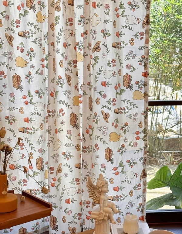 Pastoral Style Plant Floral Cotton Curtains