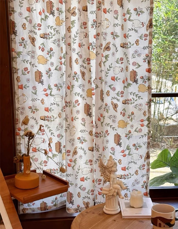 Pastoral Style Plant Floral Cotton Curtains