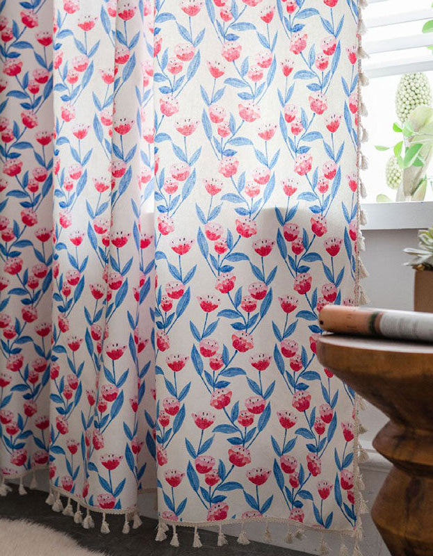 Pastoral Style Tassel Light Filtering Cotton Linen Curtains
