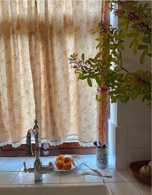 Cortinas de algodón puro con diseño de flores amarillas estilo pastoral