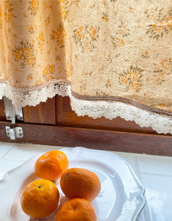 Cortinas de algodón puro con diseño de flores amarillas estilo pastoral