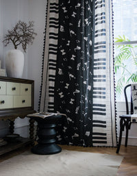 Piano Printing Black Tassel Edge Curtain