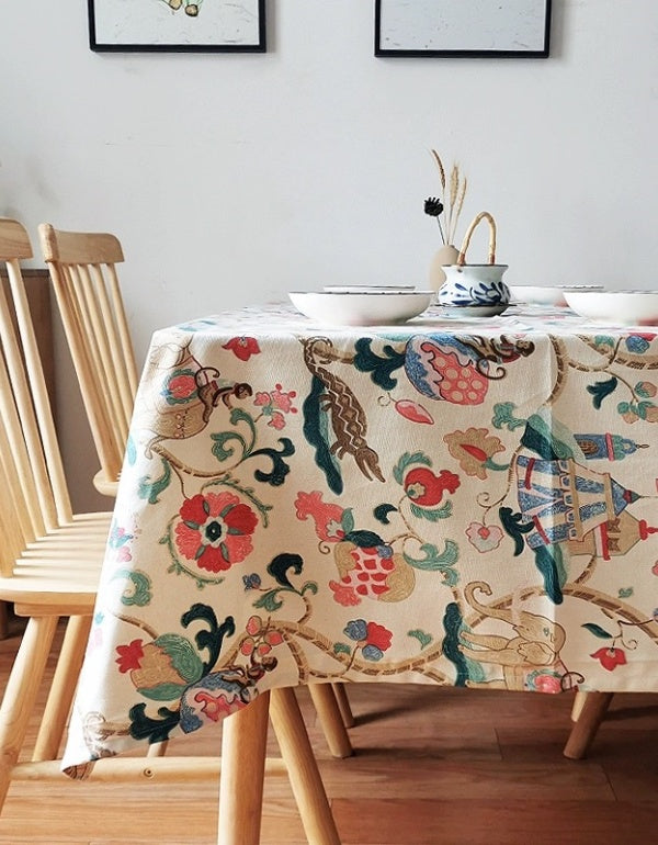 Plant Floral Cotton And Linen Tablecloth