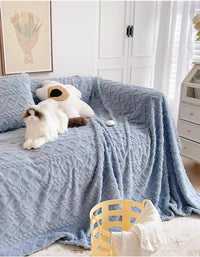 Premium Cream Blue Plush Living Room Sofa Blanket