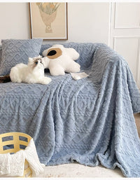 Premium Cream Blue Plush Living Room Sofa Blanket