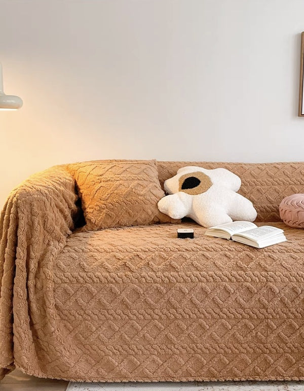 Premium Cream Mocha Brown Plush Living Room Sofa Blanket