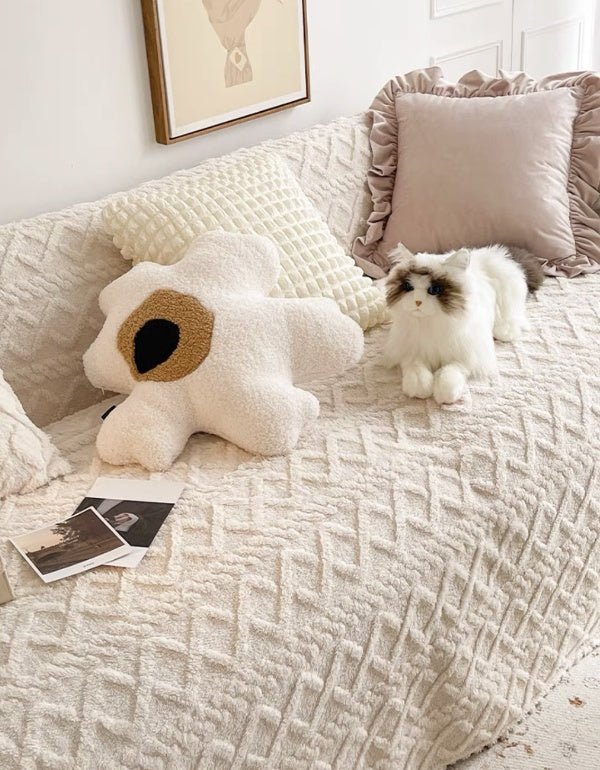 Premium Cream White Plush Living Room Sofa Blanket