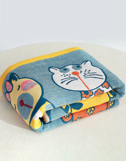 Serviette de bain en pur coton à motif de chat pour bébé