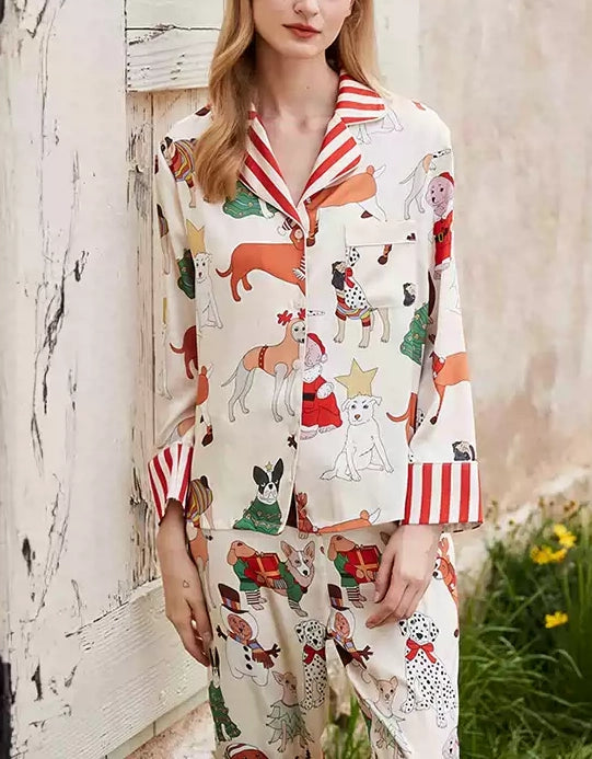 Pure Cotton Christmas Cartoon Theme Soft Pajama Set