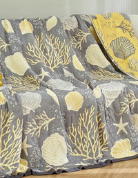 Pure Cotton Marine Plants Pattern Reversible Quilt Blanket
