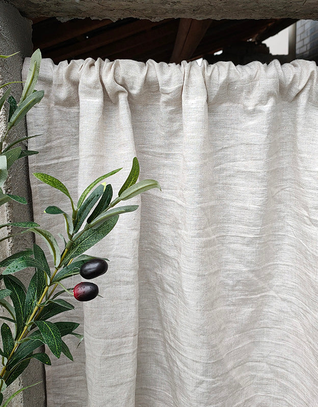 Pure Linen Ruffled Rod Packet Door Curtains