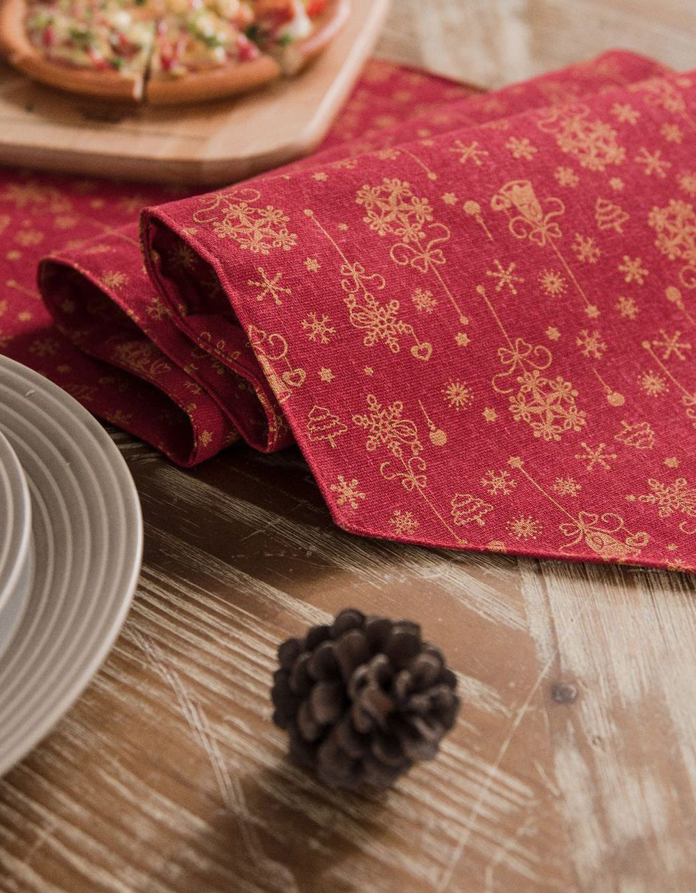 Red Bell Print Table Set for Christmas