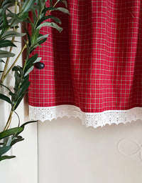 Red Plaid Lace Hem Half Door Curtains