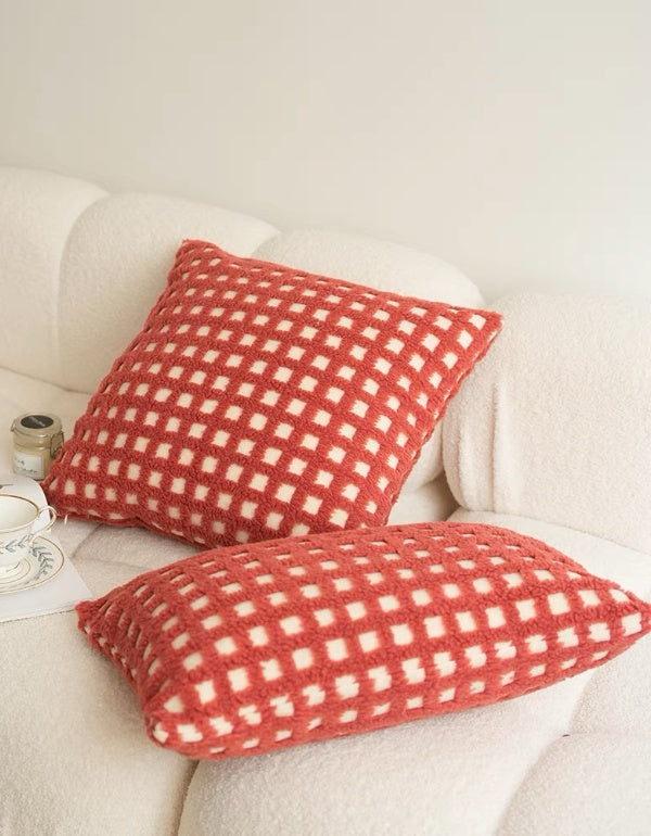 Red Tufted Waffle Cushion Cover