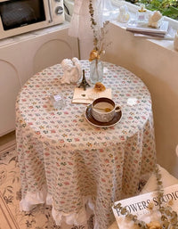 Retro Pinted Floral Ruffled Round Tablecloth