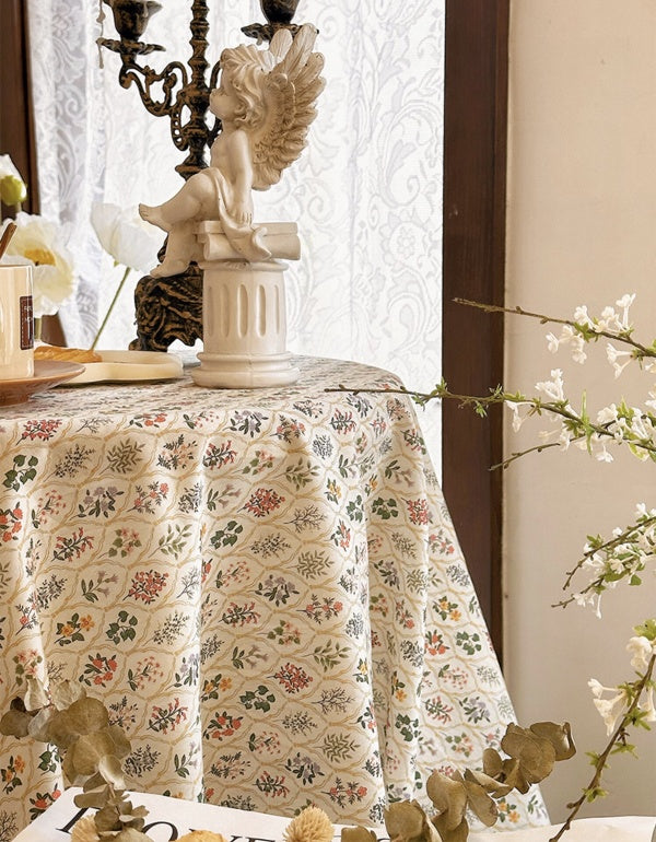 Retro Pinted Floral Ruffled Round Tablecloth