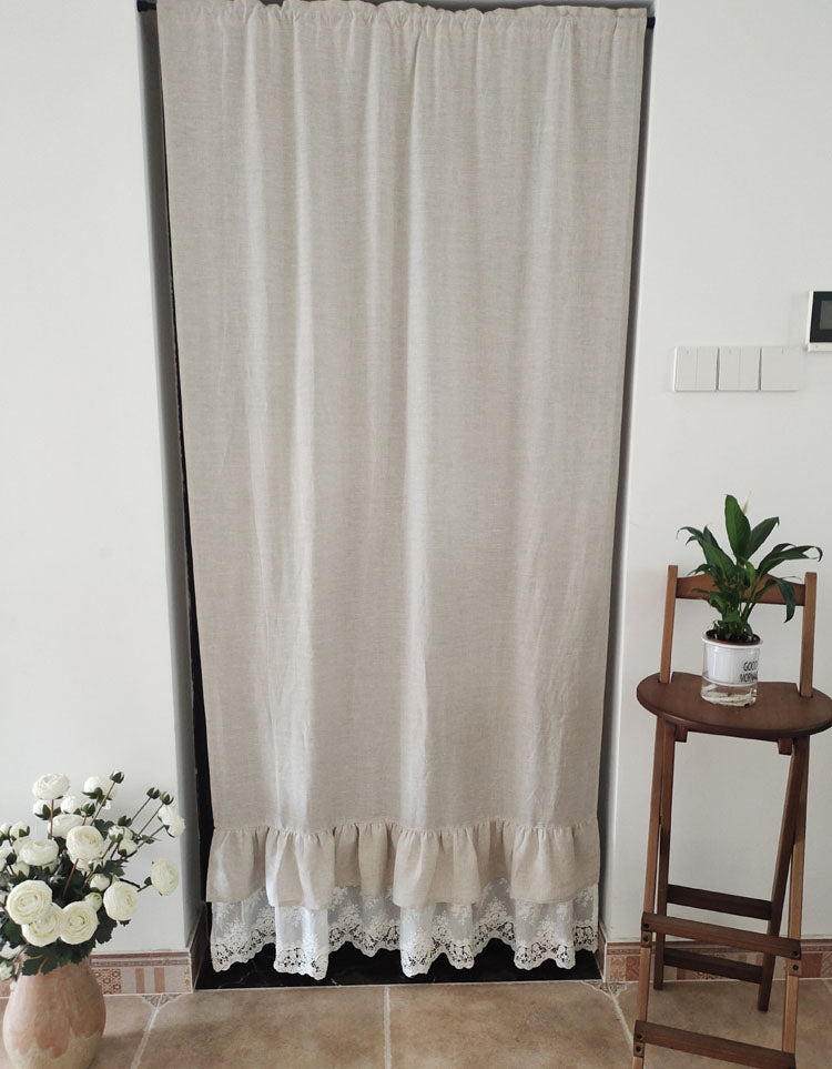 Ruffled Hem Pure Linen Door Curtains