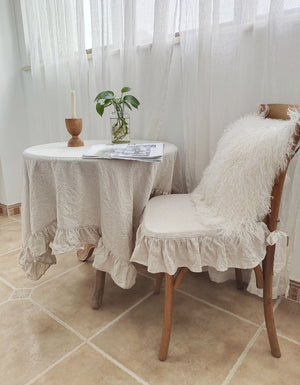 Ruffled Round Pure Linen Tablecloth