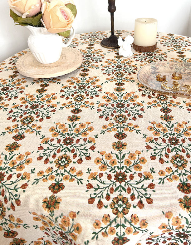 Rustic Bloom Patterned Tablecloth with Delicate Fringe Accents