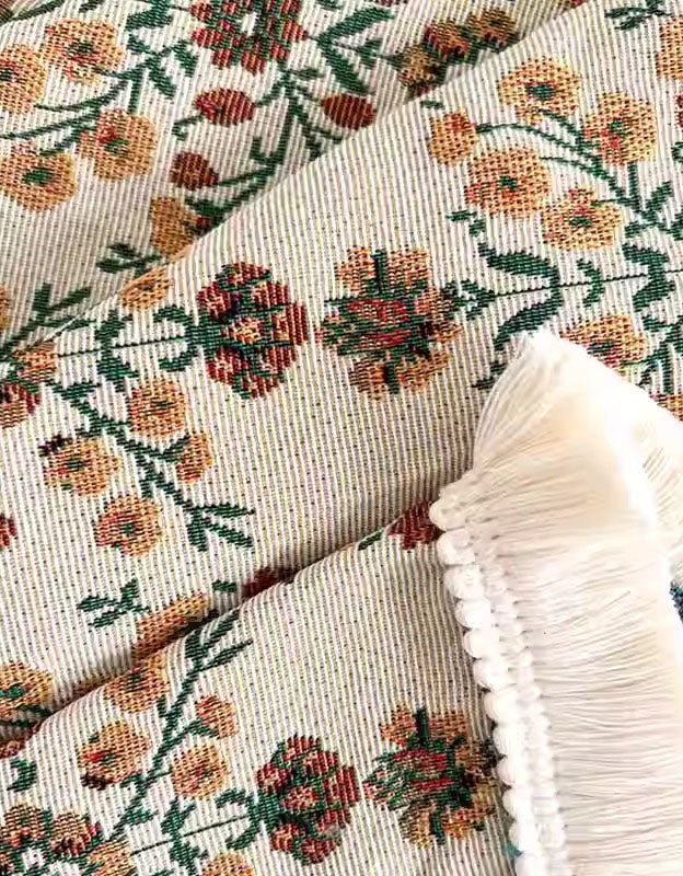 Rustic Bloom Patterned Tablecloth with Delicate Fringe Accents