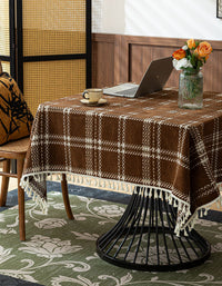 Rustic Farmhouse Plaid Tablecloth with Tassel