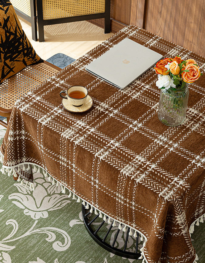 Rustic Farmhouse Plaid Tablecloth with Tassel