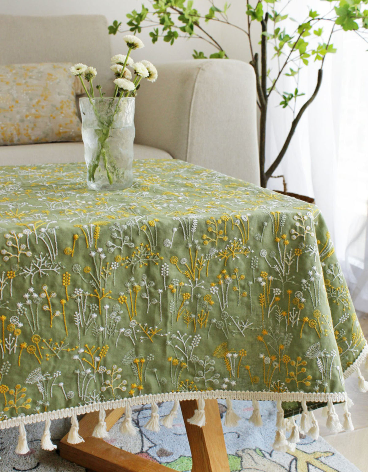 Rustic Style Embroidery Tablecloth