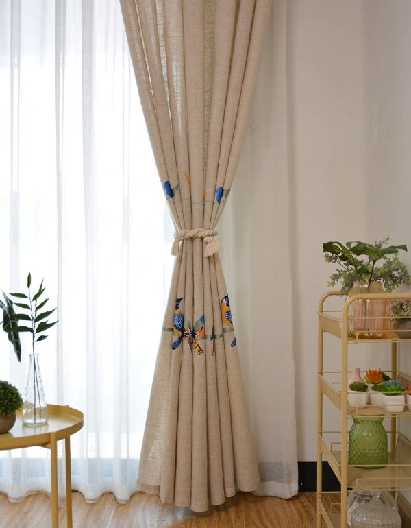 Simple Embroidered Linen Blackout Curtains