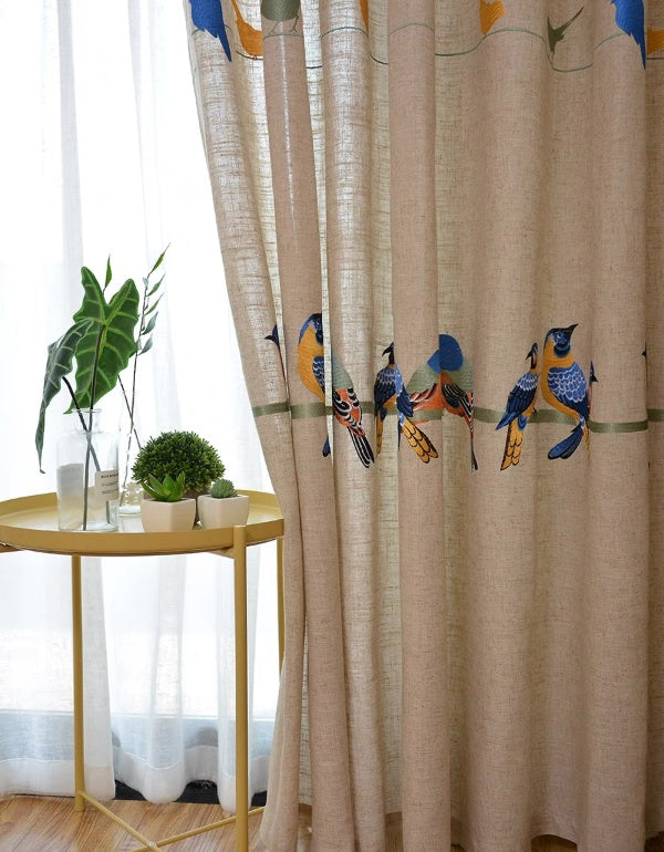 Simple Embroidered Linen Blackout Curtains