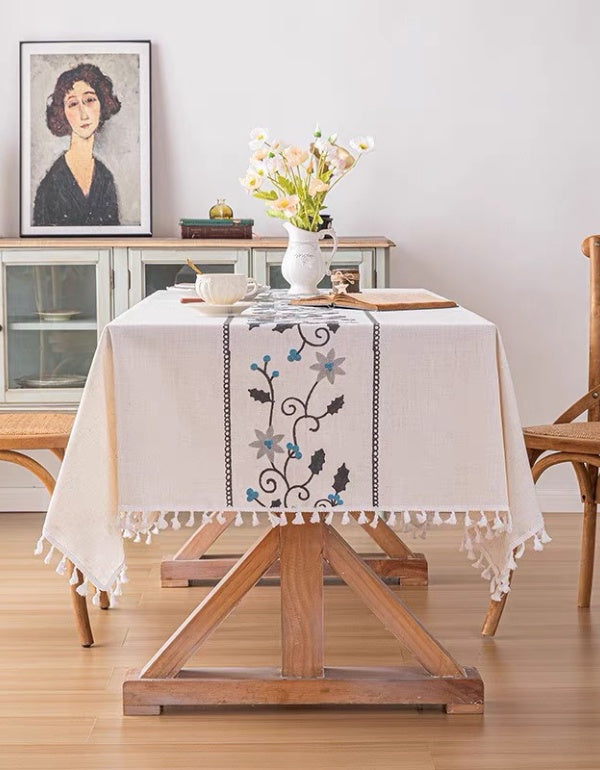 Simple Jacquard Embroidered Cotton and Linen Table Cloth