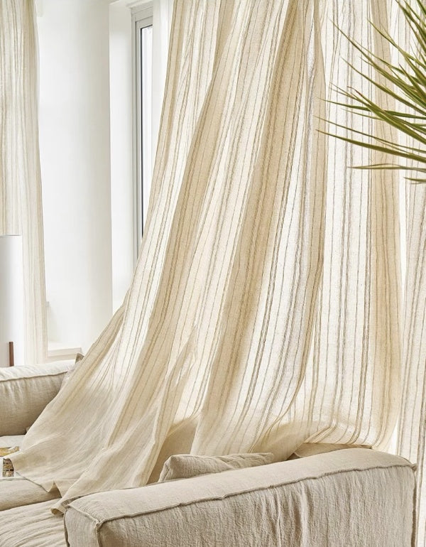 Simple Striped Linen Semi-Blackout Curtains