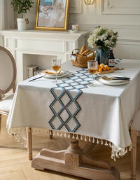 Simple Wavy Embroidery Cotton And Linen Tablecloth