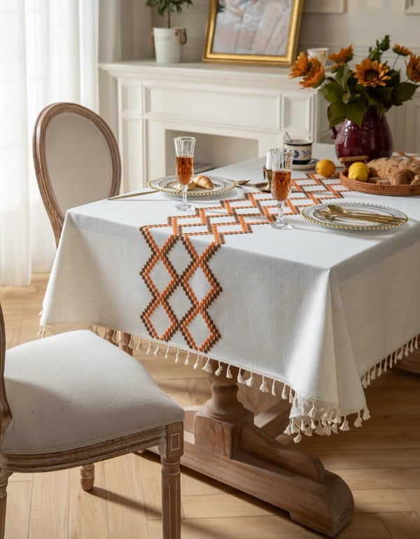 Simple Wavy Embroidery Cotton And Linen Tablecloth