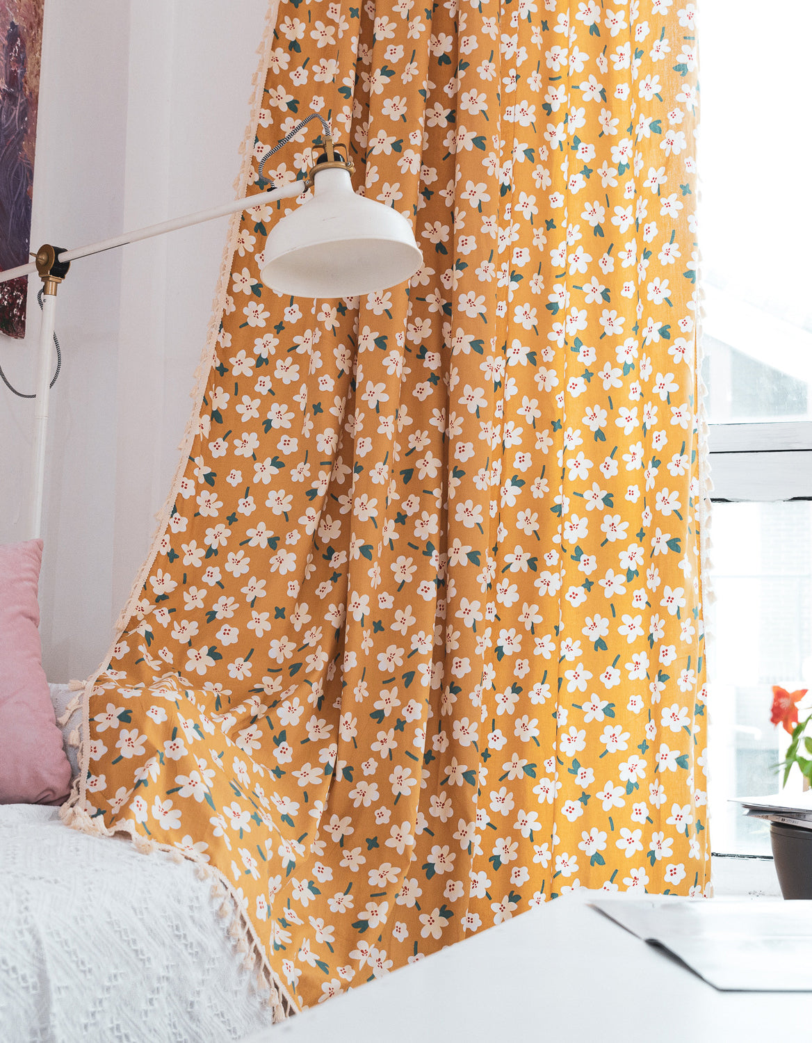 Summer Flowers Printing Cotton Floral Curtain Yellow